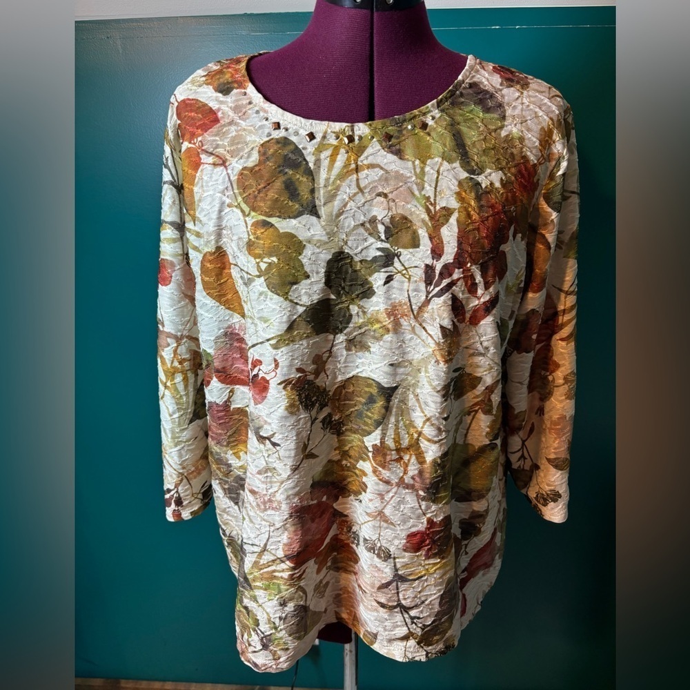 Alfred Dunner Autumn Leaf Print Blouse